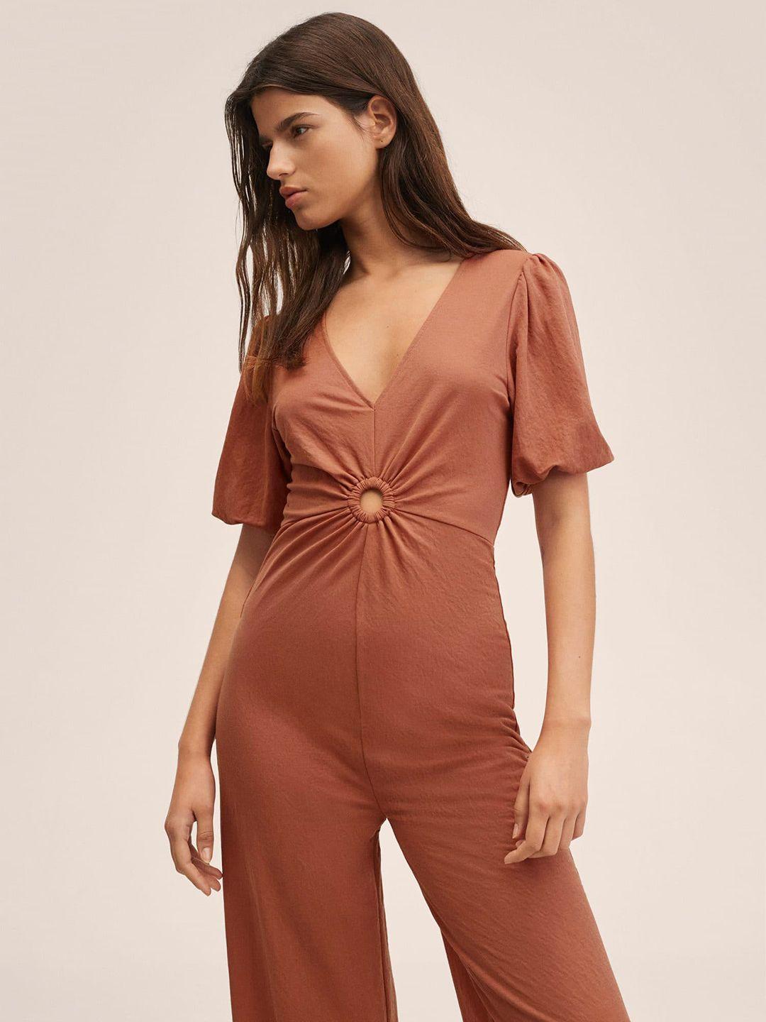 mango dusty pink v-neck cutout detail basic jumpsuit