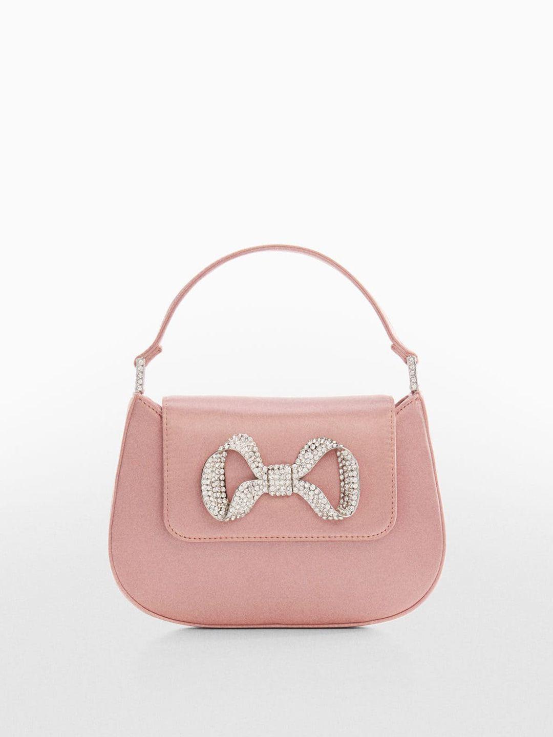 mango embellished structured party satchel bag with bow detail