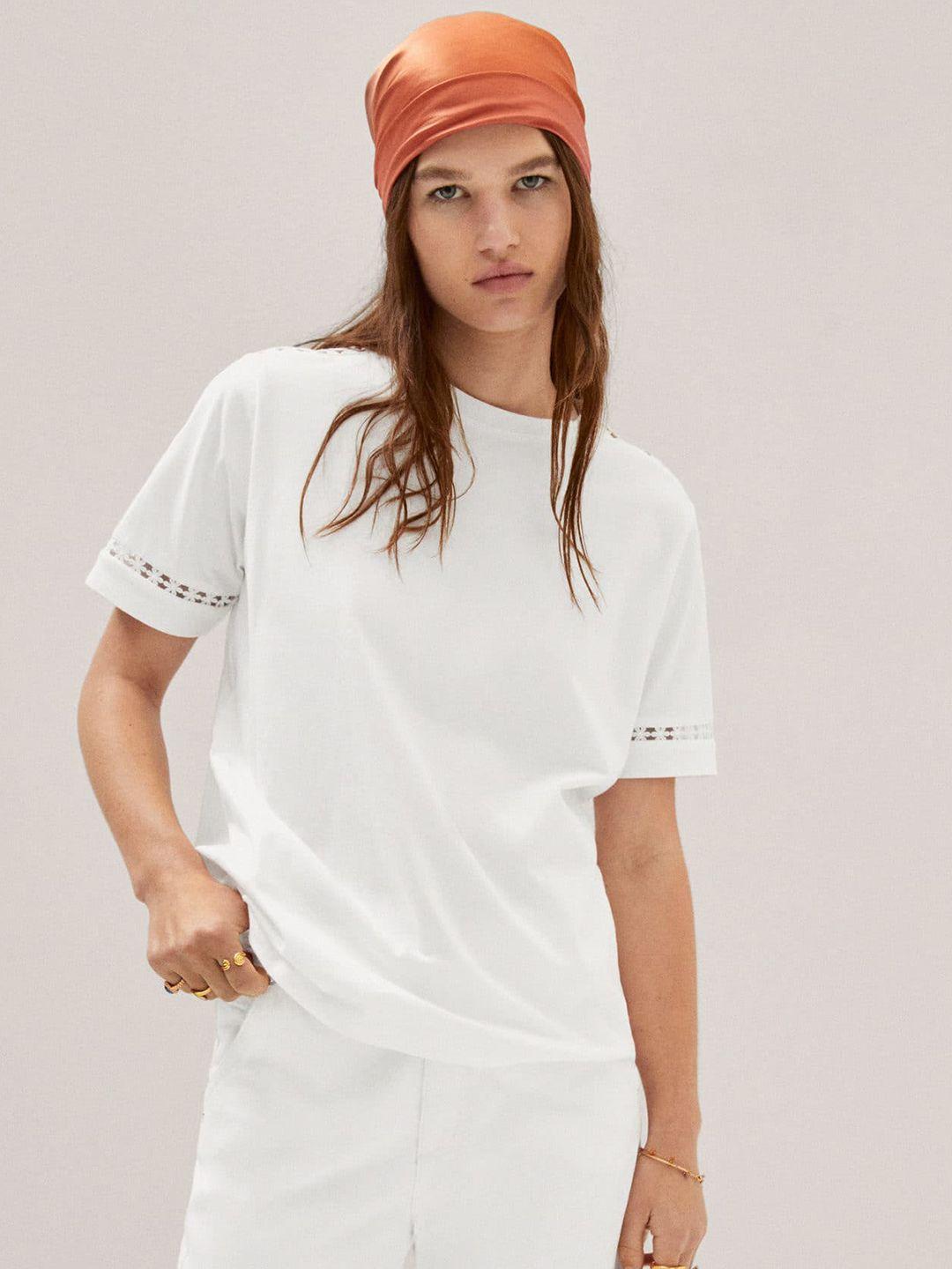 mango embroidered detail pure cotton t-shirt