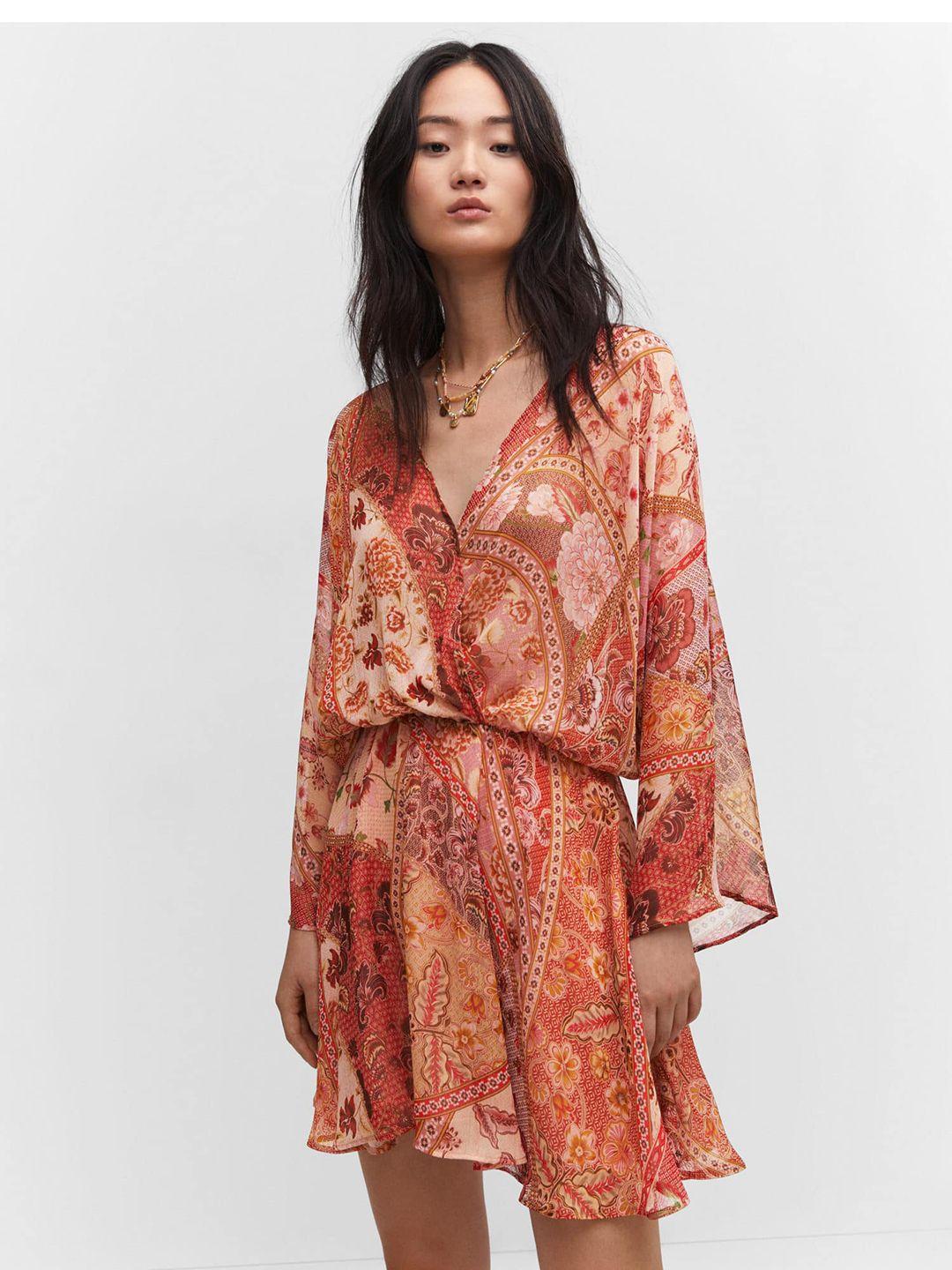 mango ethnic motifs print chiffon dress