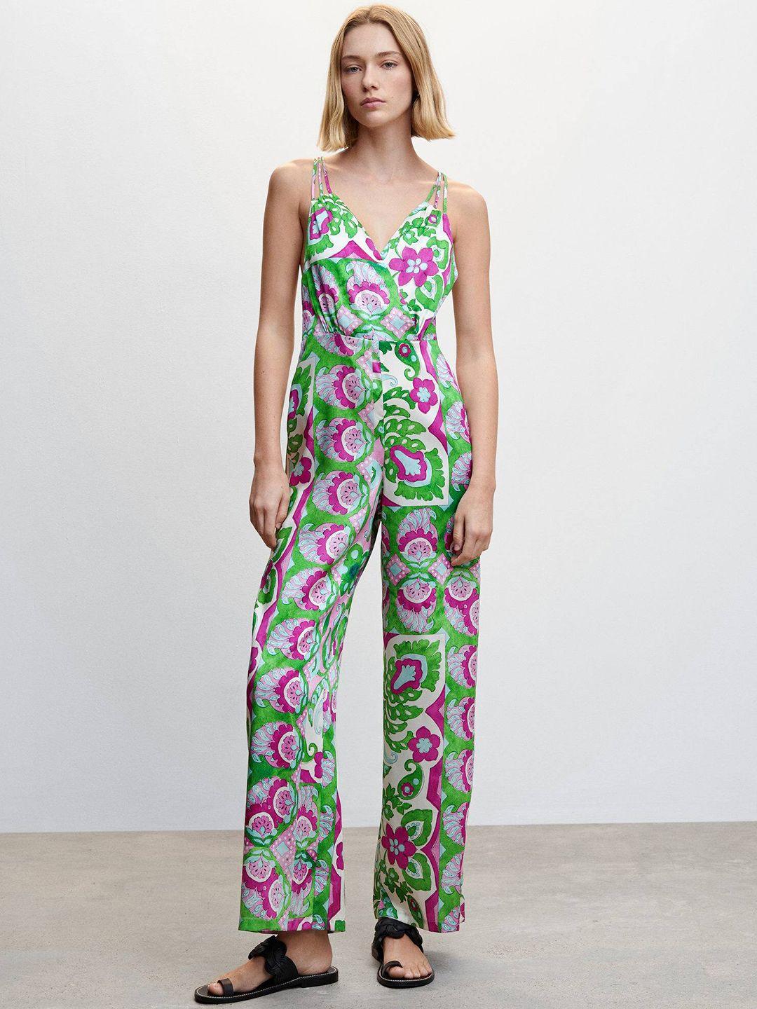 mango ethnic print satin finish flared jumpsuit