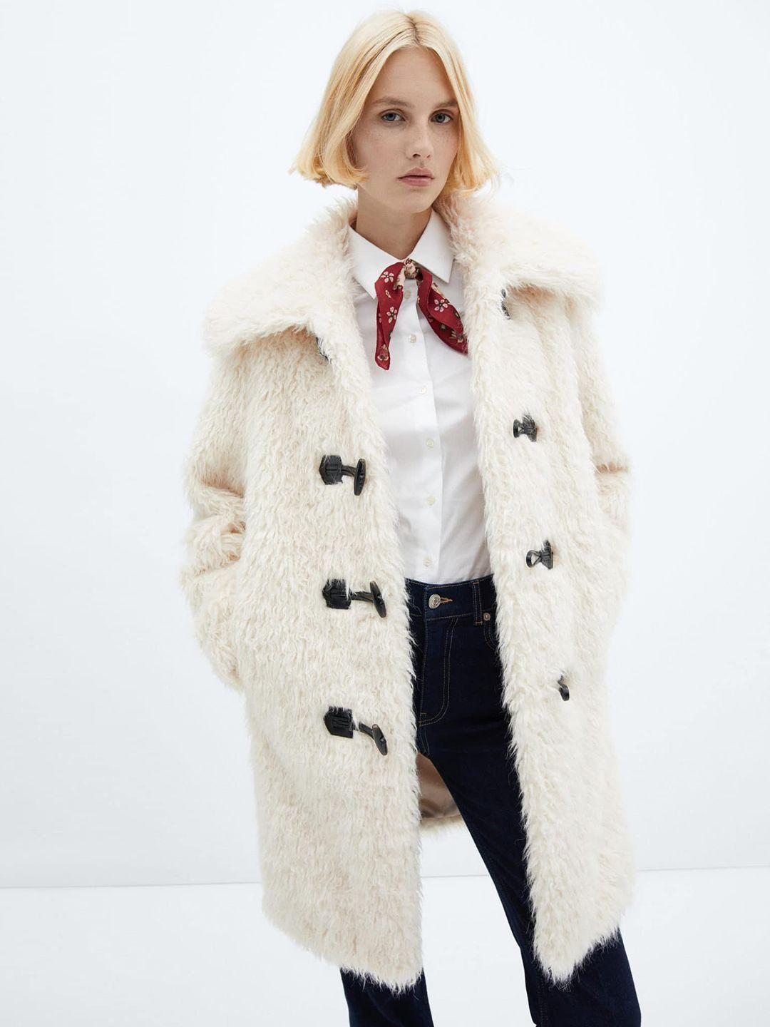 mango faux-fur detail longline overcoat