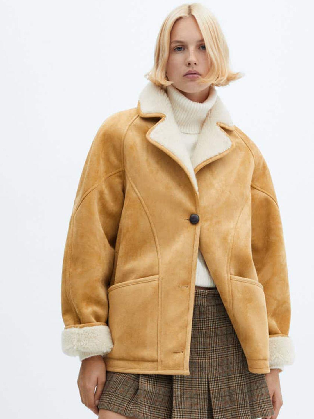 mango faux fur detailed notched lapel collar overcoat