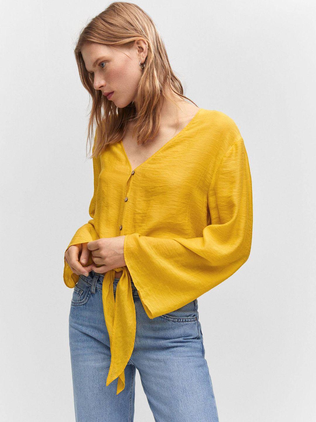 mango flared sleeves front knot top