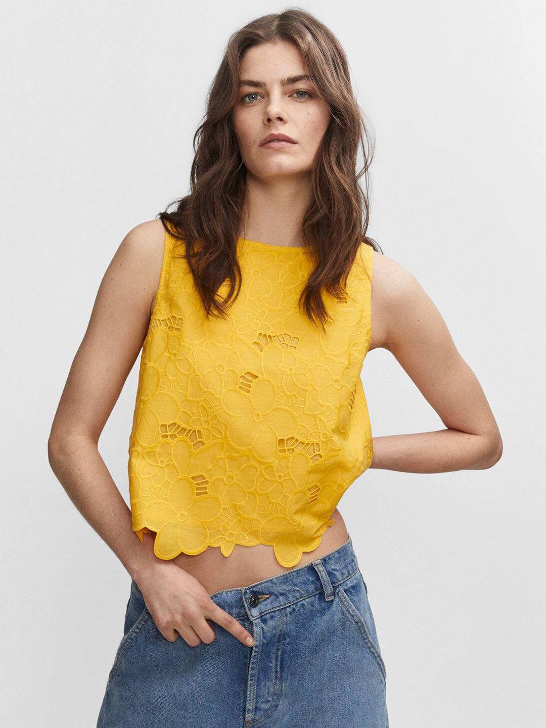 mango floral embroidered cotton top