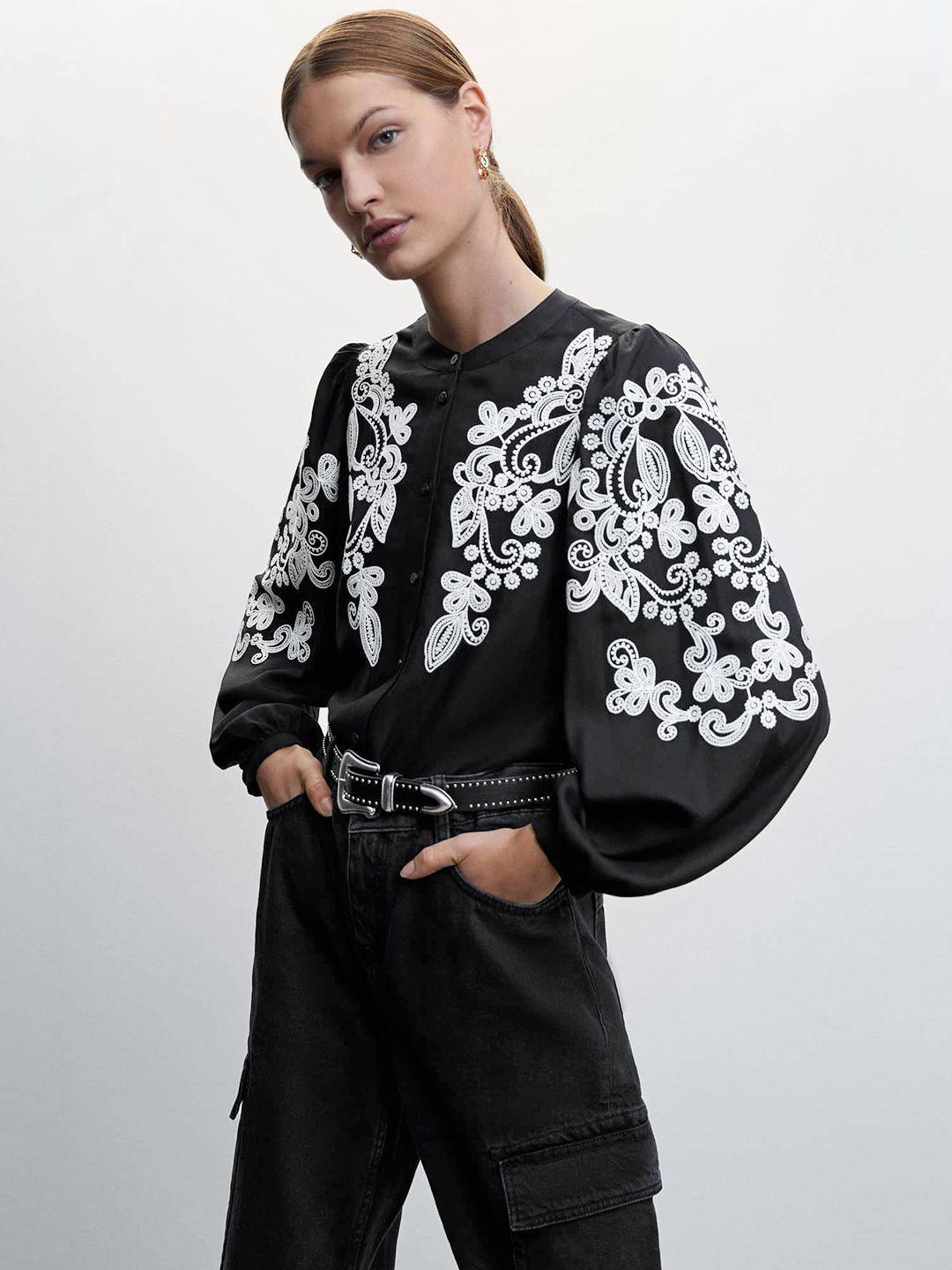 mango floral embroidered monochrome shirt style sustainable top