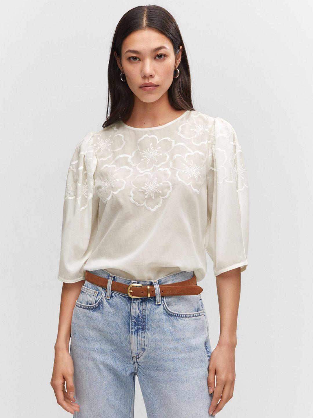 mango floral embroidered puff sleeves top