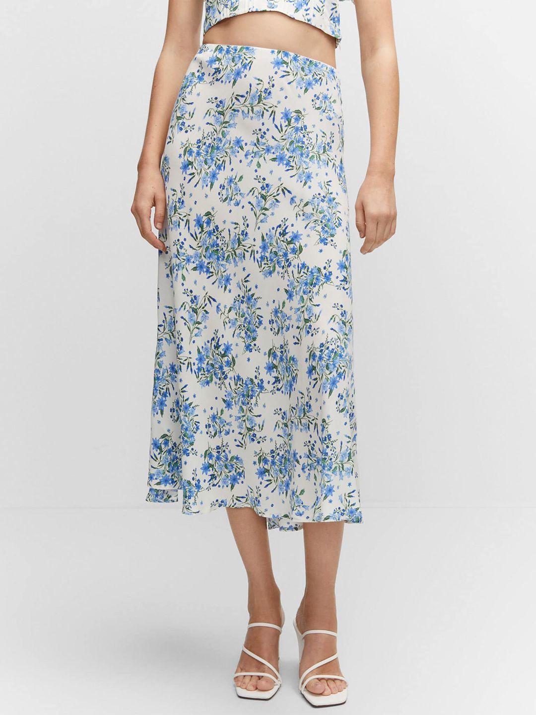 mango floral print a-line midi skirt