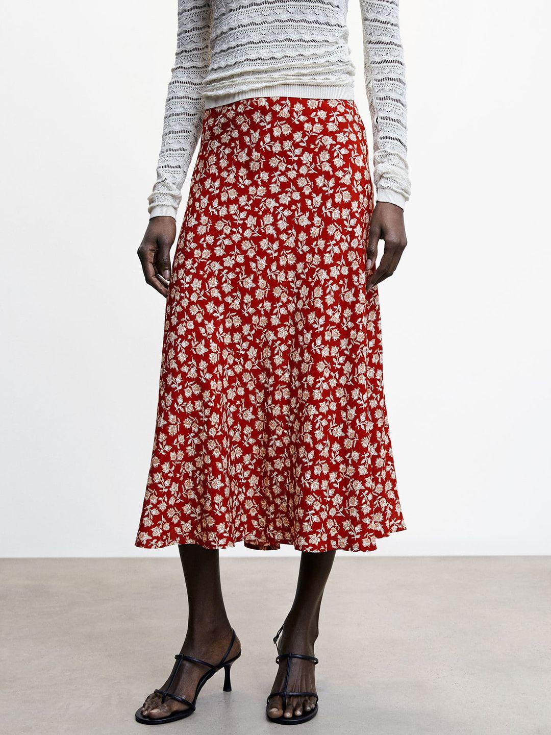 mango floral print flared midi skirt