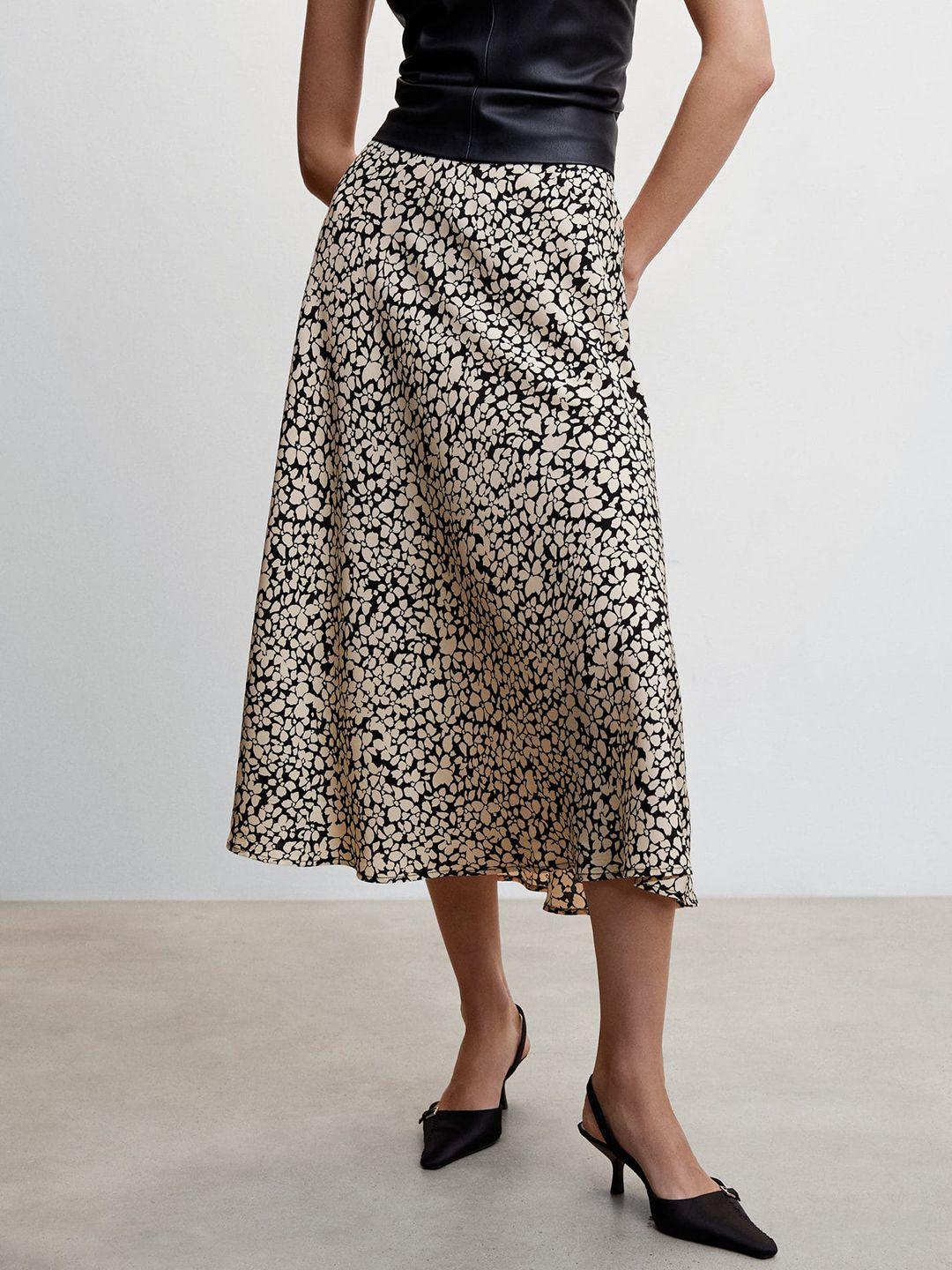 mango floral print midi flared skirt