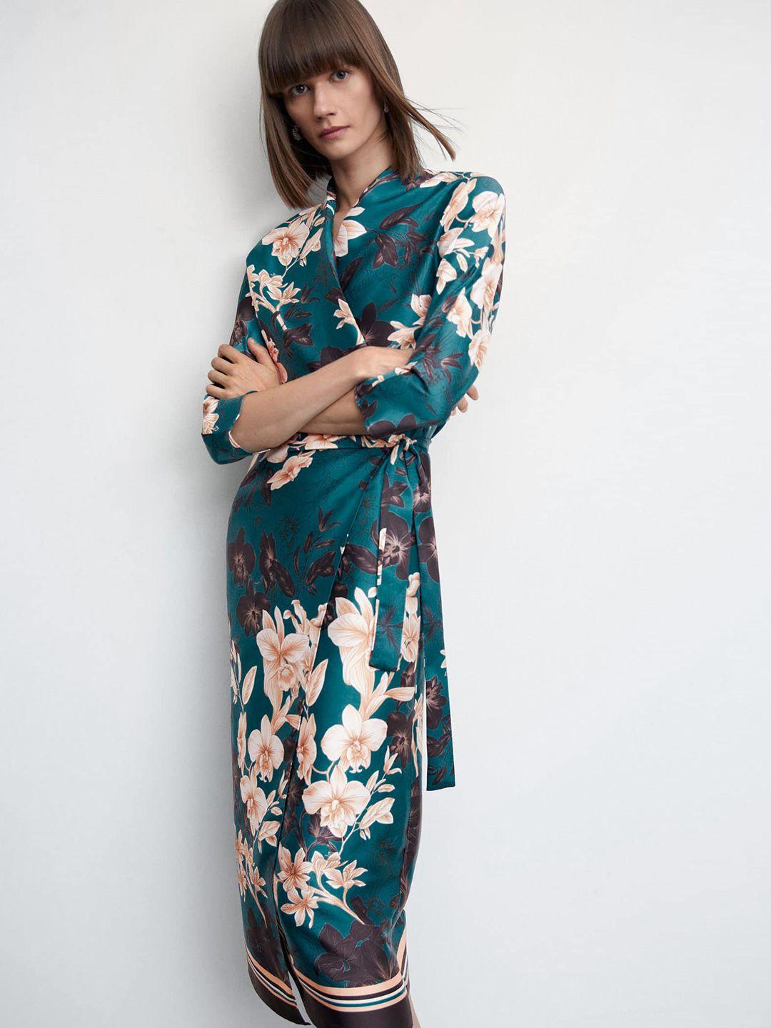 mango floral print satin midi dress