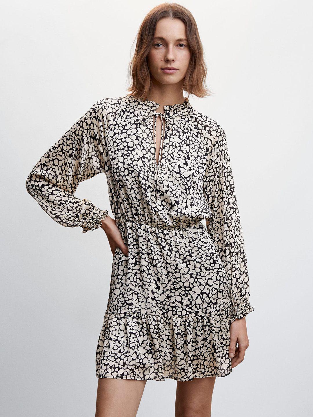 mango floral print tie-up neck a-line dress