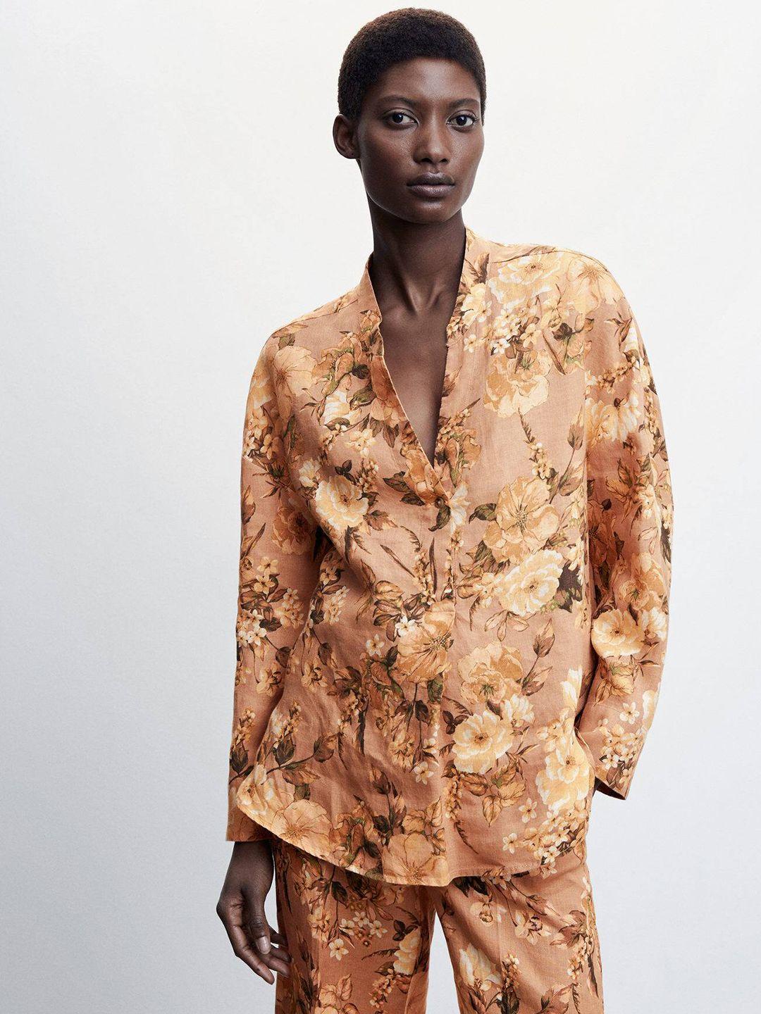 mango floral printed linen casual shirt