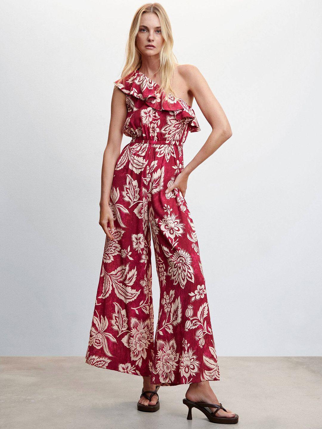 mango floral printed ruffles detail basic jumpsuit