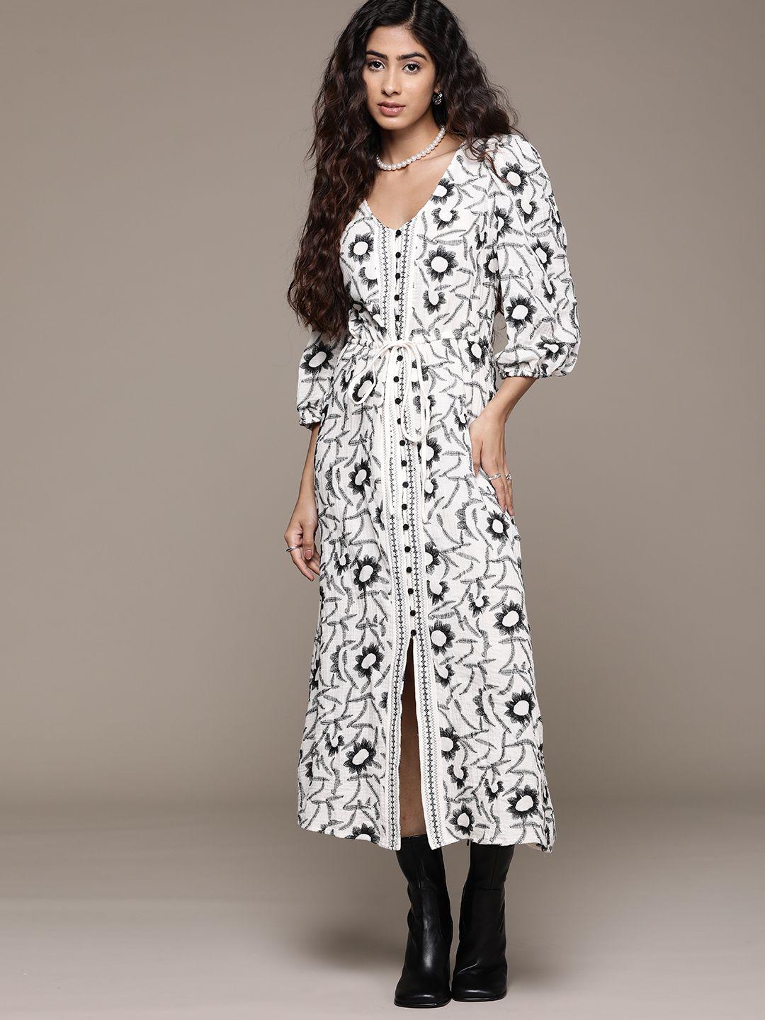 mango floral woven design pure cotton a-line midi dress