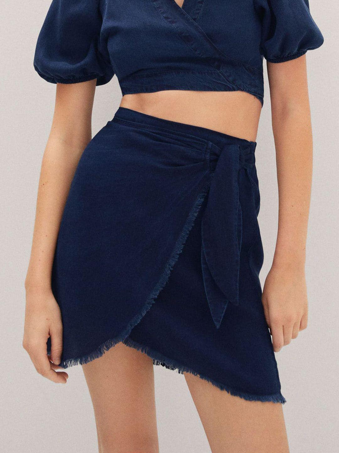 mango frayed denim wrap mini skirt