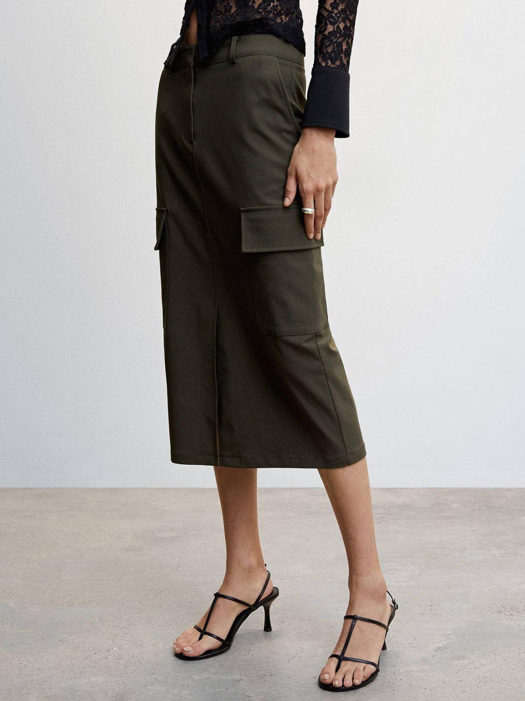 mango front slit straight midi skirt