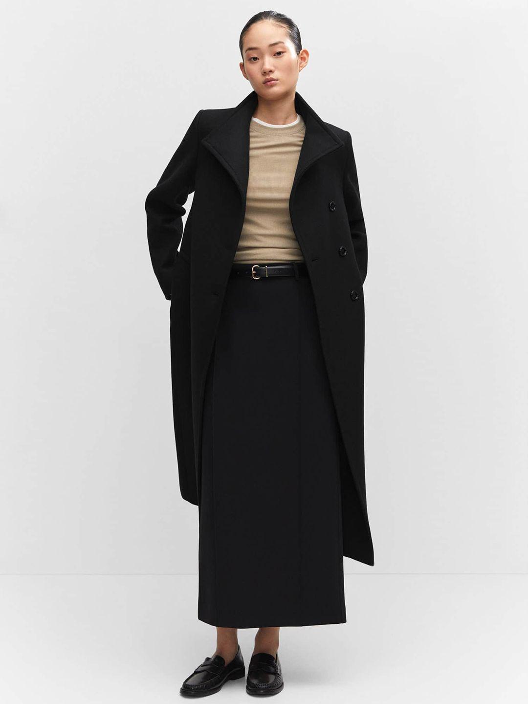 mango funnel neck lapel collar belted manteco wool longline trench coat