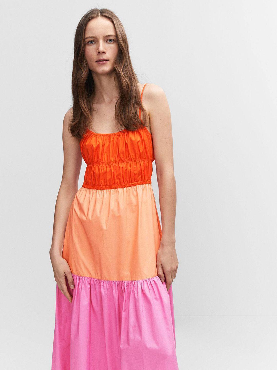 mango gathered colourblocked cotton maxi dress