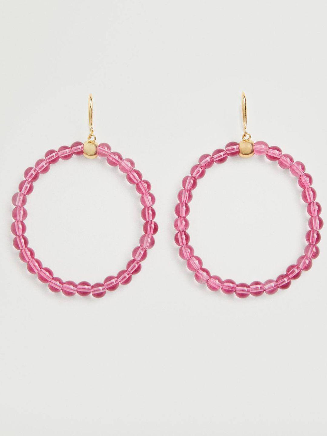 mango gold-toned & pink beaded circular drop earrings