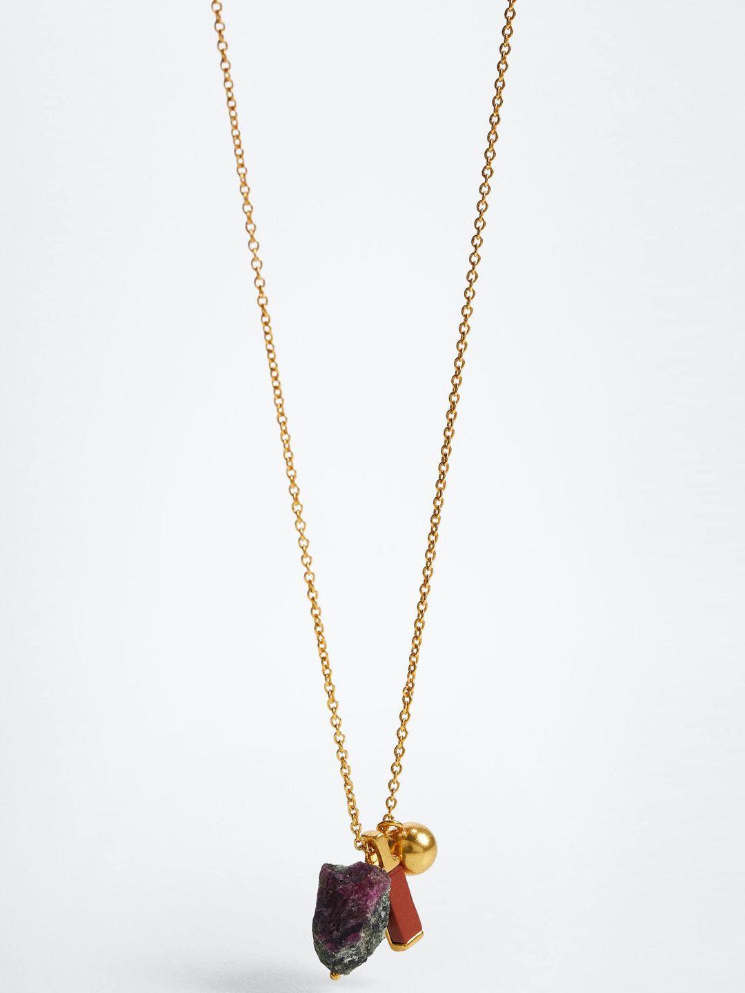 mango gold-toned brass necklace with stone pendant