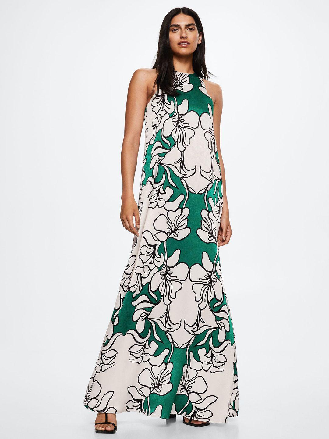 mango green & white floral maxi dress