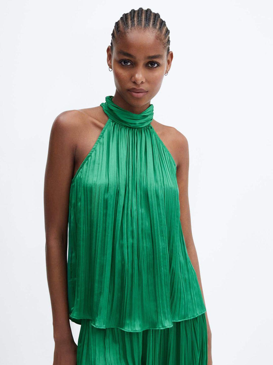 mango halter neck accordion pleated top