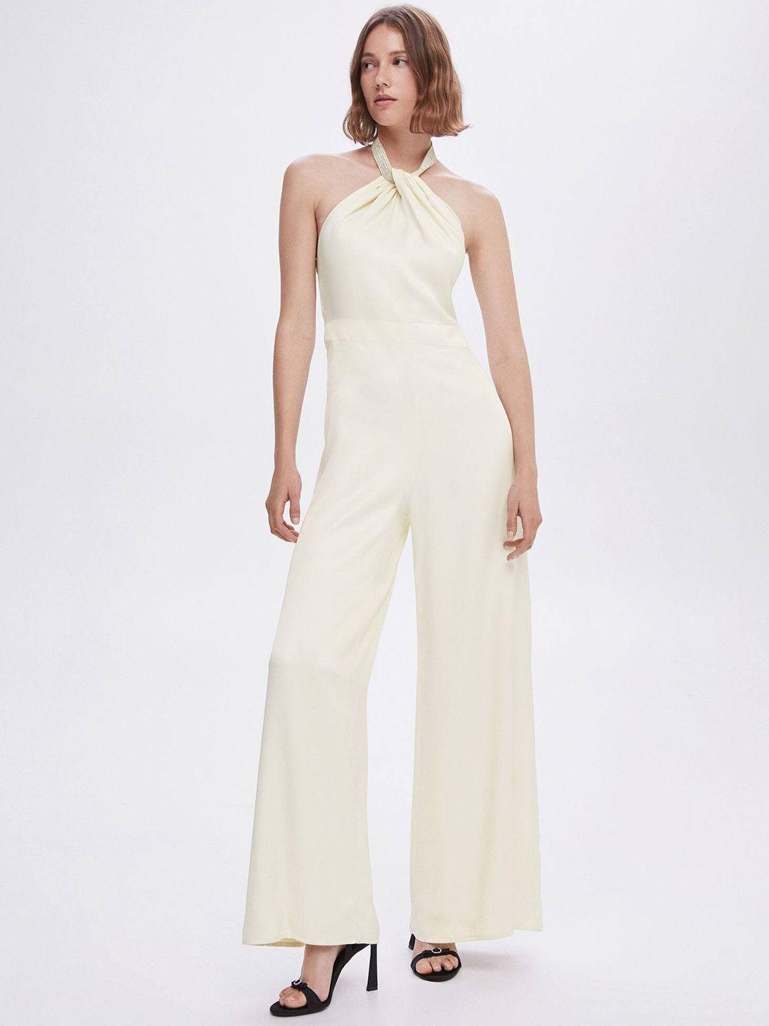 mango halter neck basic jumpsuit with embellished detail