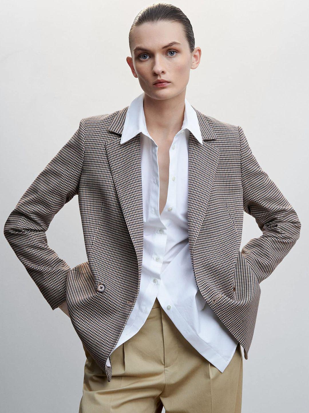 mango houndstooth double-breasted sustainable blazer