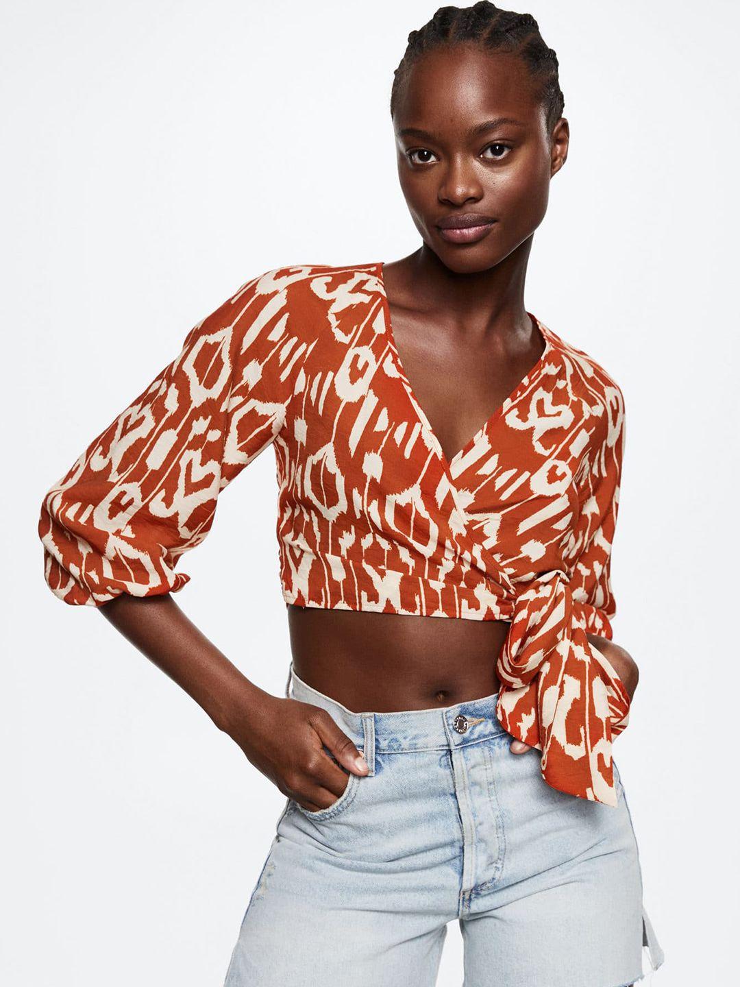 mango ikat printed sustainable wrap crop top