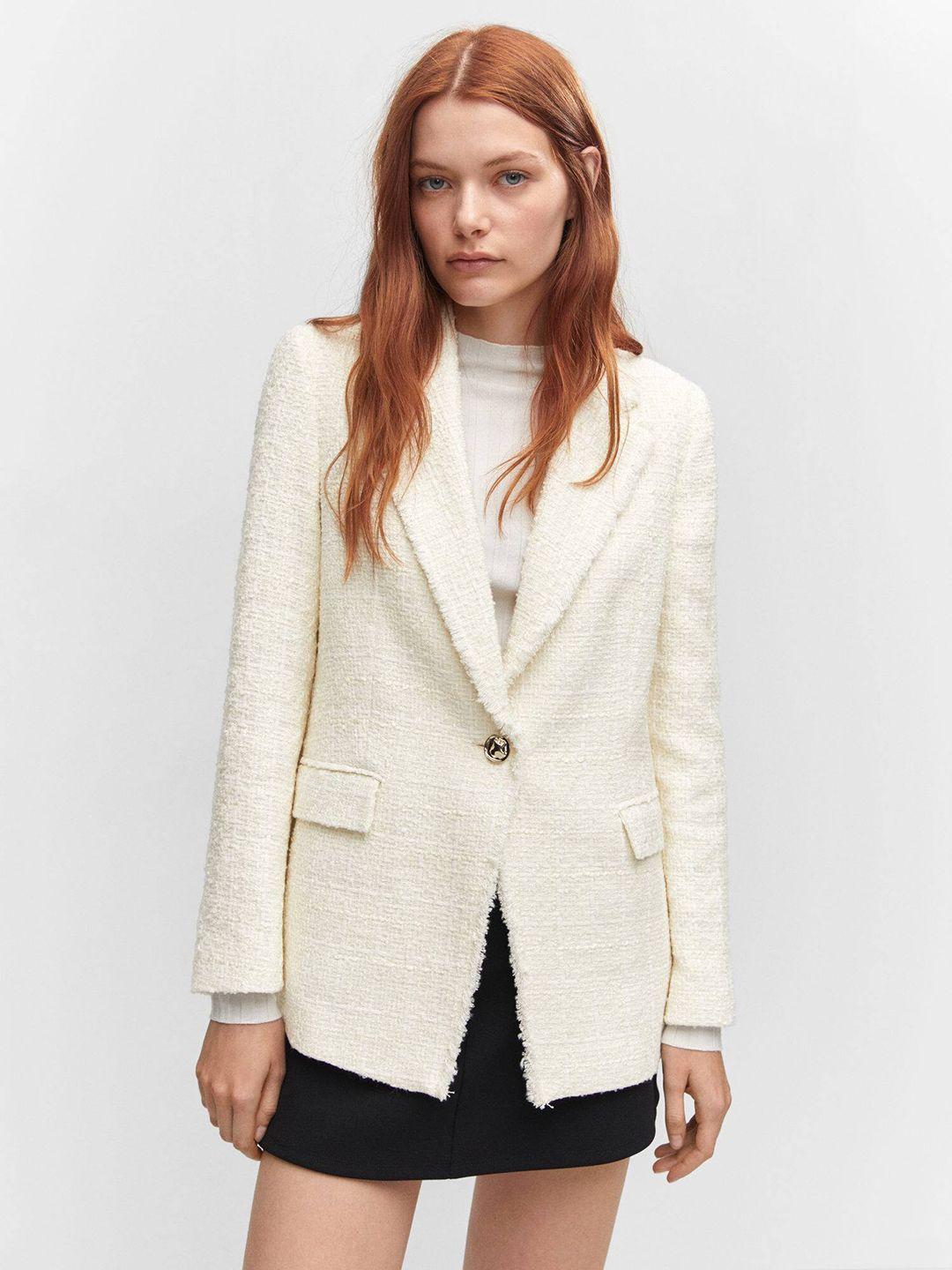 mango jewel button detailed notched lapel collar tweed blazer