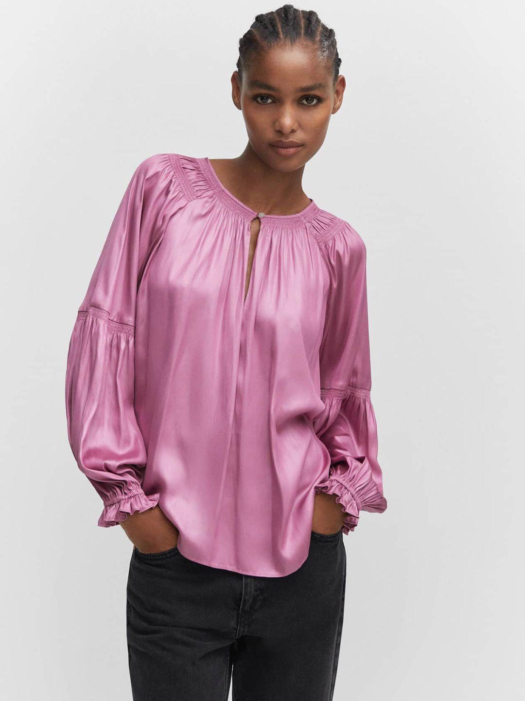 mango keyhole neck puff sleeves top