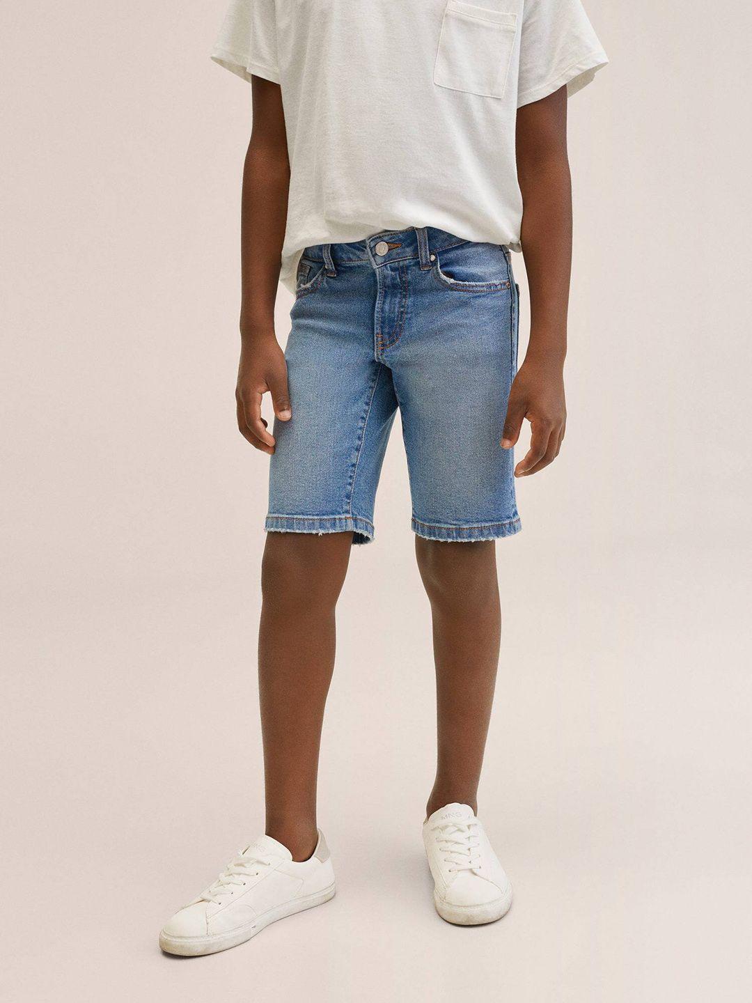 mango kids boys blue solid sustainable denim shorts