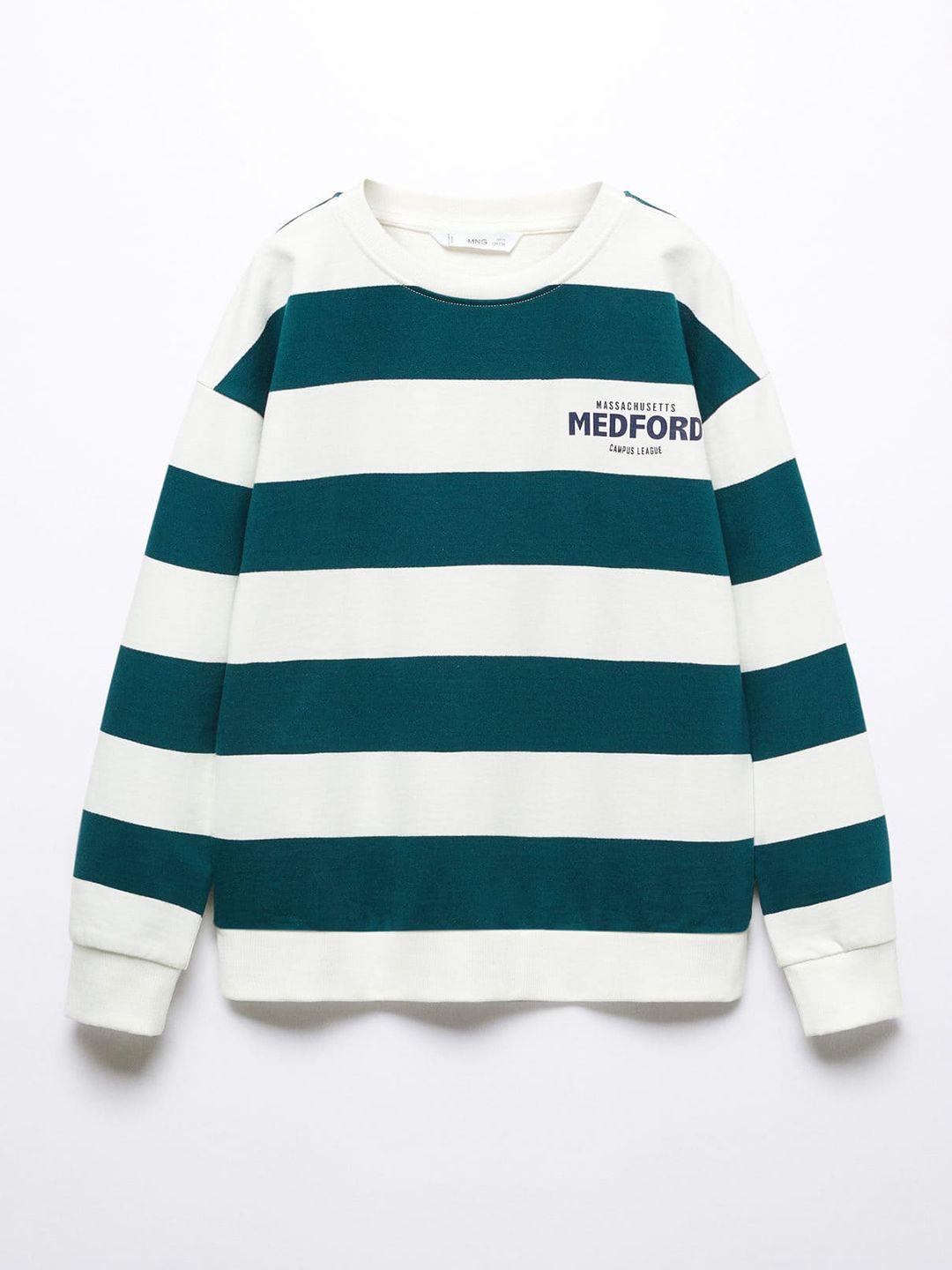 mango kids boys cotton striped round neck sweatshirt