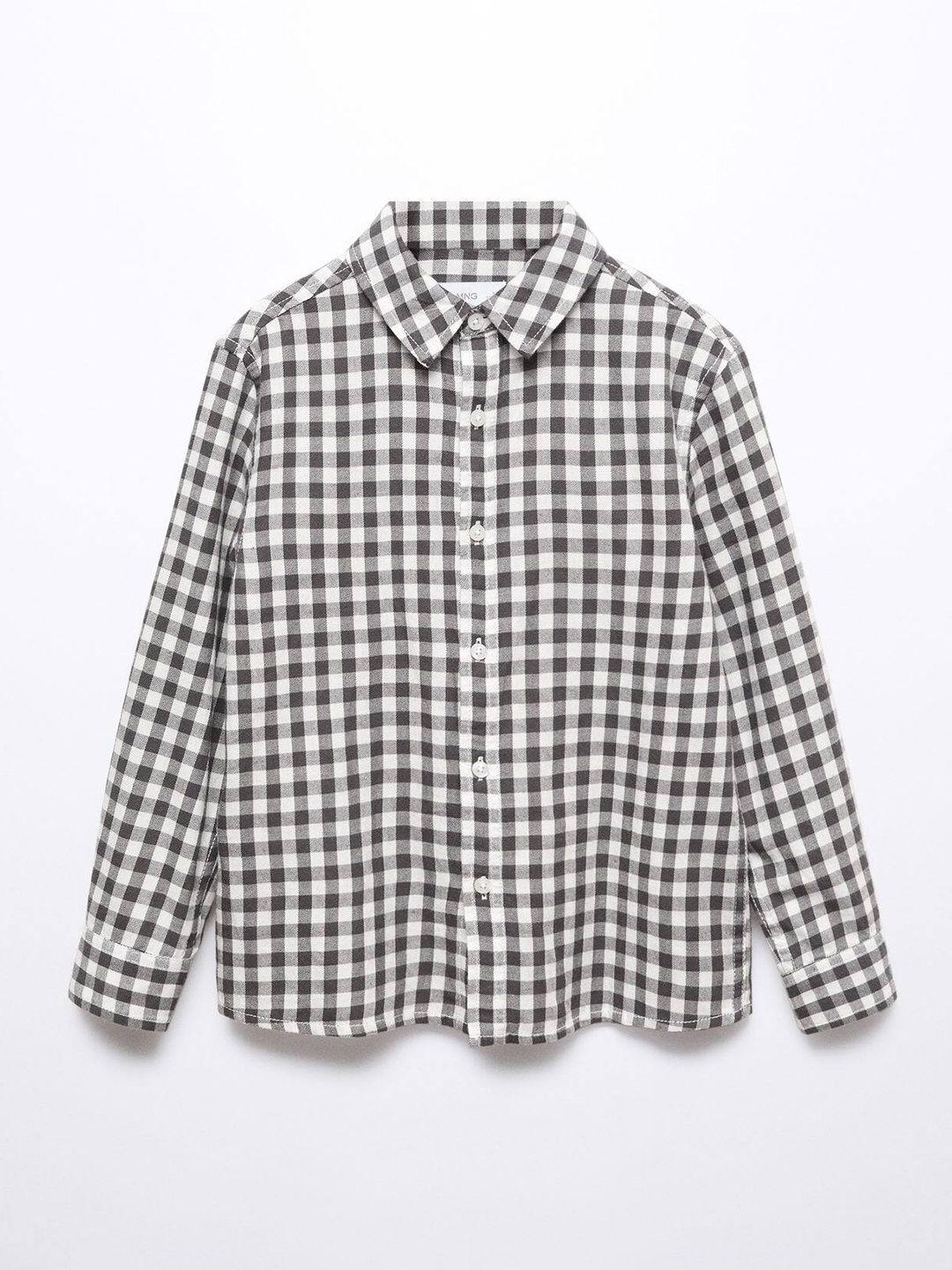 mango kids boys gingham checked pure cotton regular fit casual shirt