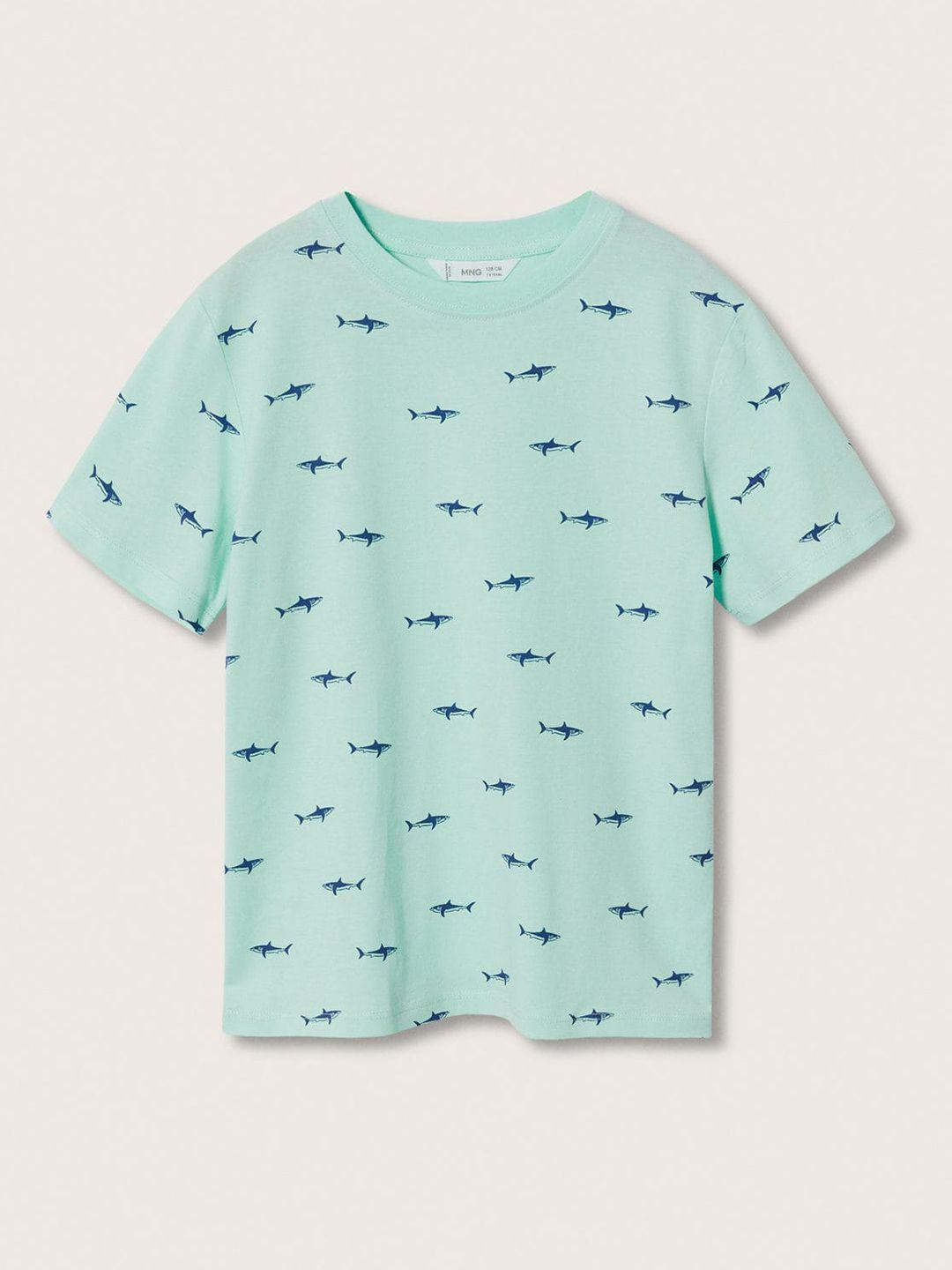 mango kids boys green & blue printed pure cotton sustainable t-shirt