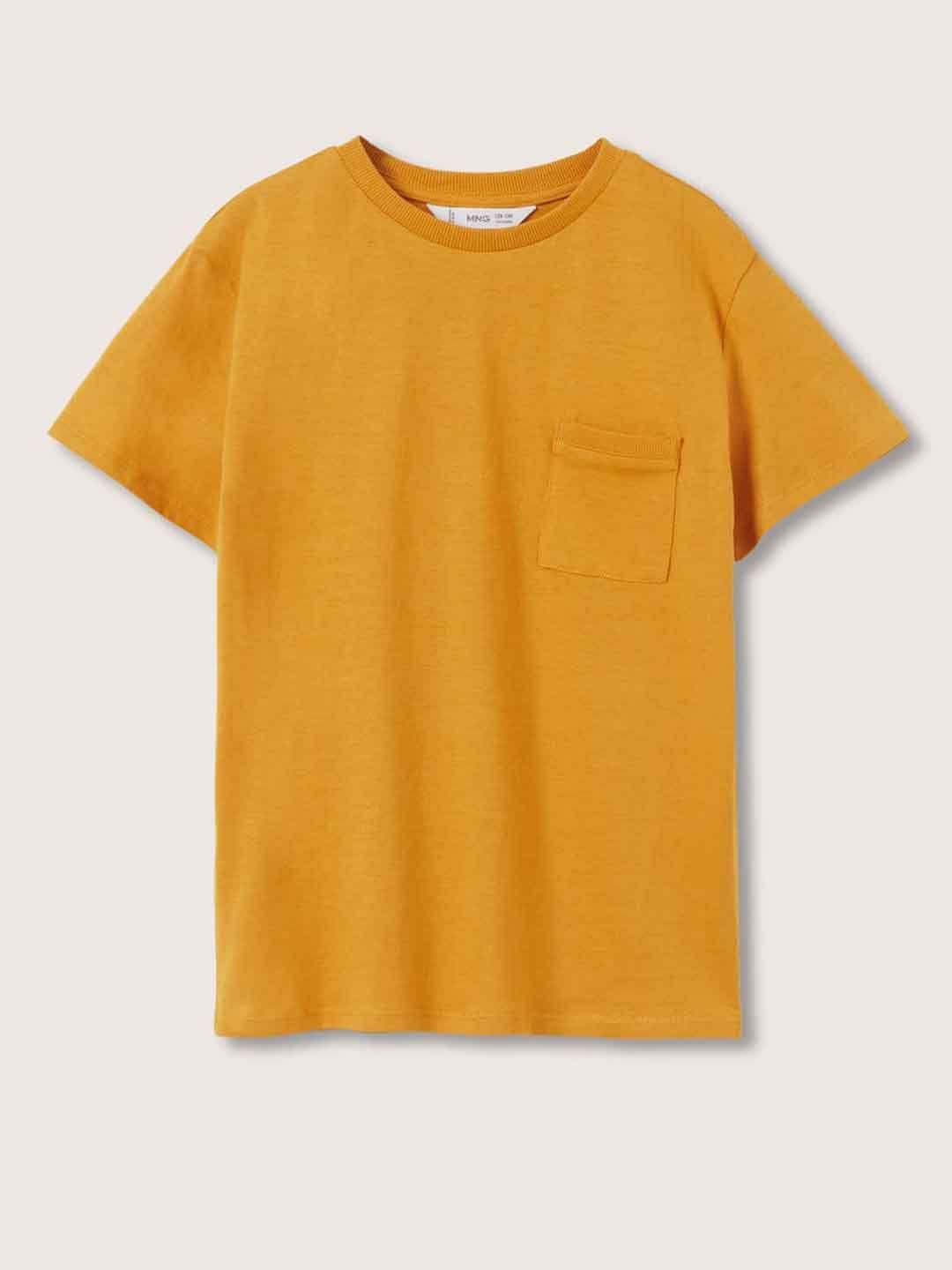 mango kids boys mustard yellow solid pure cotton t-shirt