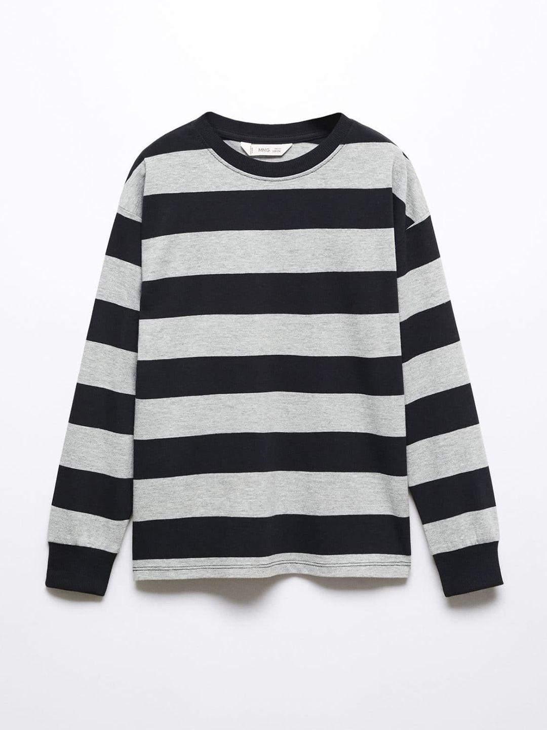 mango kids boys pure cotton striped drop-shoulder sleeves t-shirt