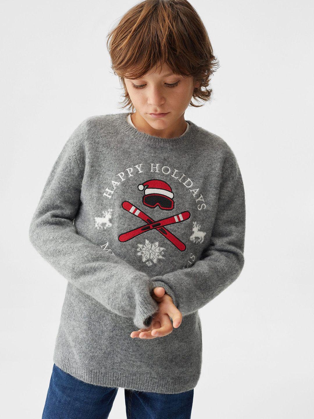 mango kids boys typography embroidered sustainable pullover with applique detail