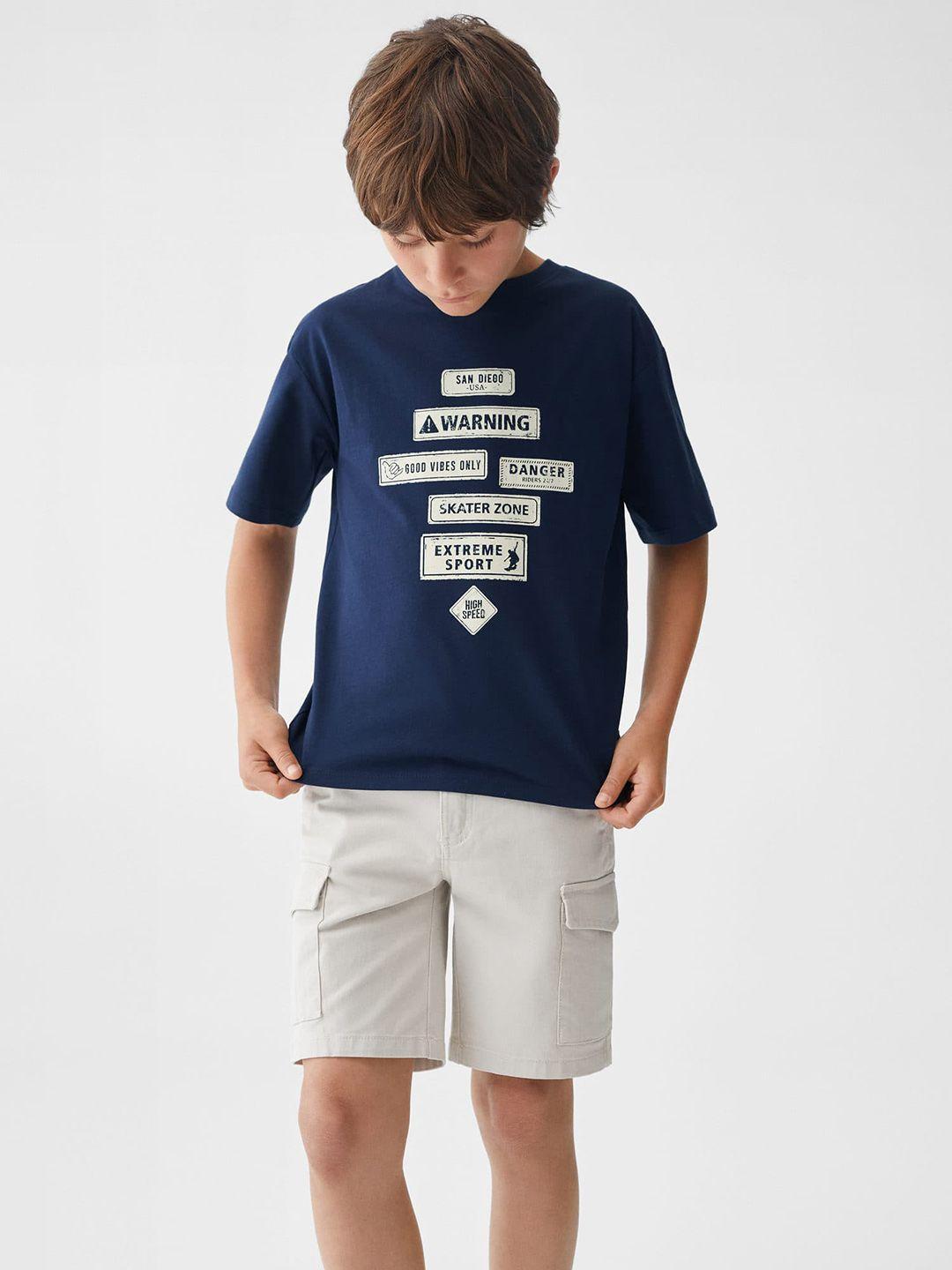 mango kids boys typography printed pure cotton t-shirt