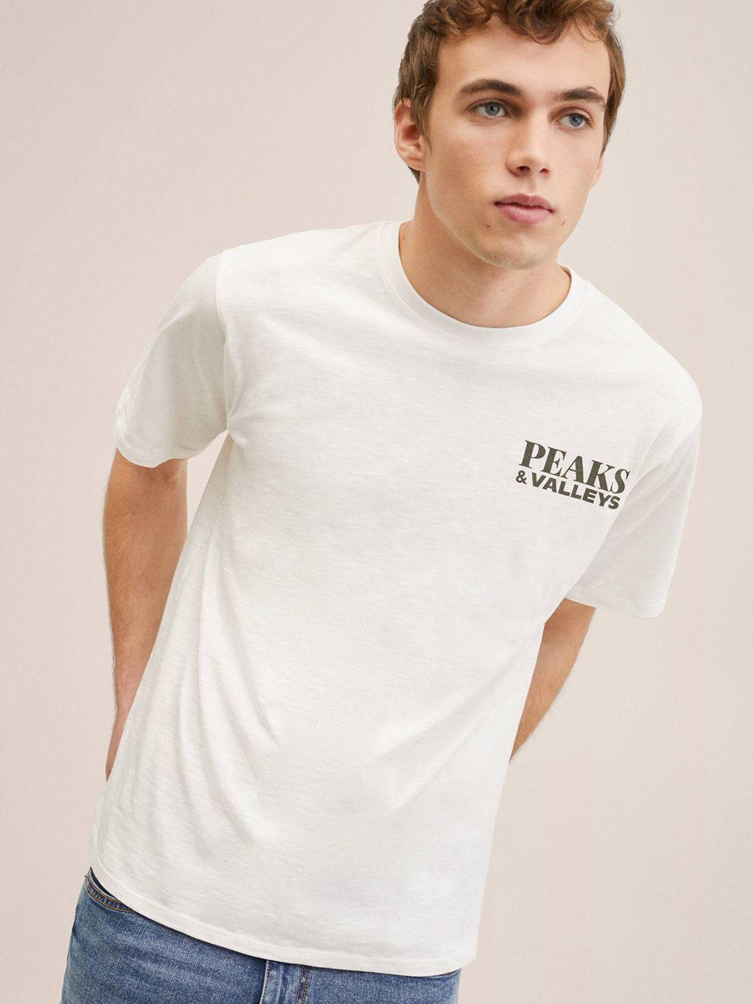 mango kids boys white & black typography back printed drop-shoulder sleeves cotton t-shirt