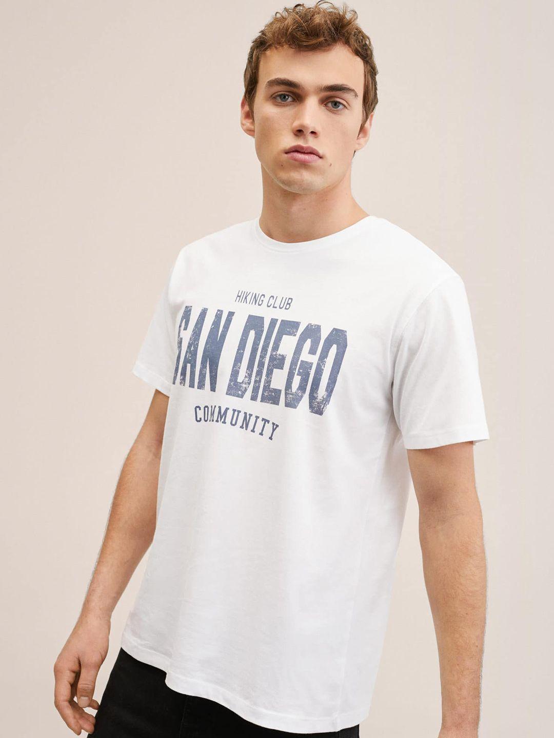 mango kids boys white & blue pure cotton typography printed t-shirt