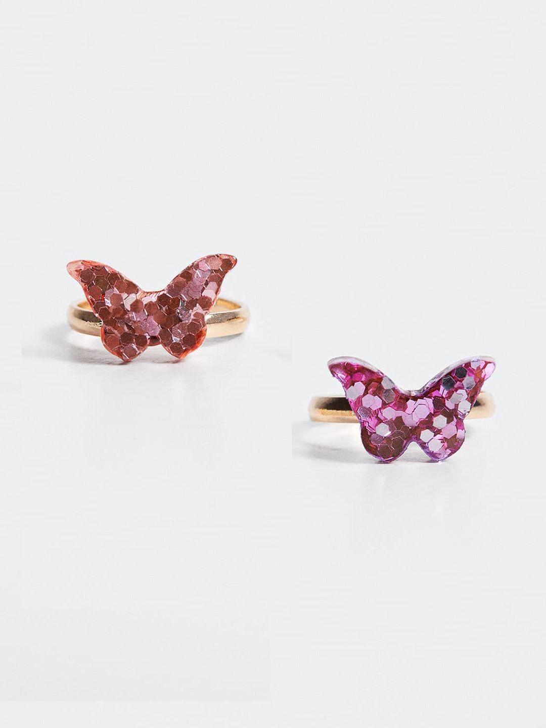 mango kids girls set of 2 butterfly design adjustable finger rings