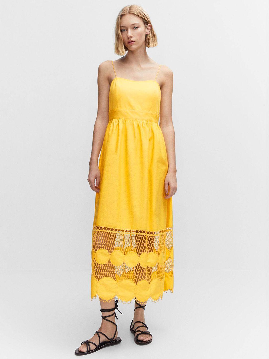 mango lace panel pure cotton a-line midi dress