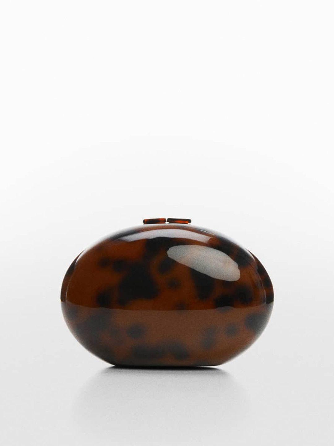 mango leopard print oval-shaped box clutch