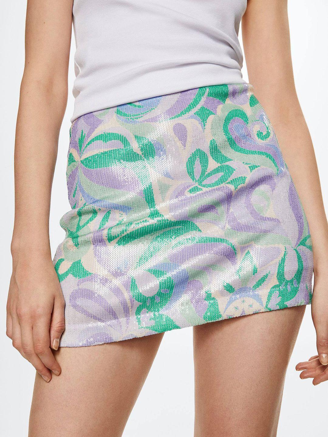 mango lilac & green sequinned mini skirt