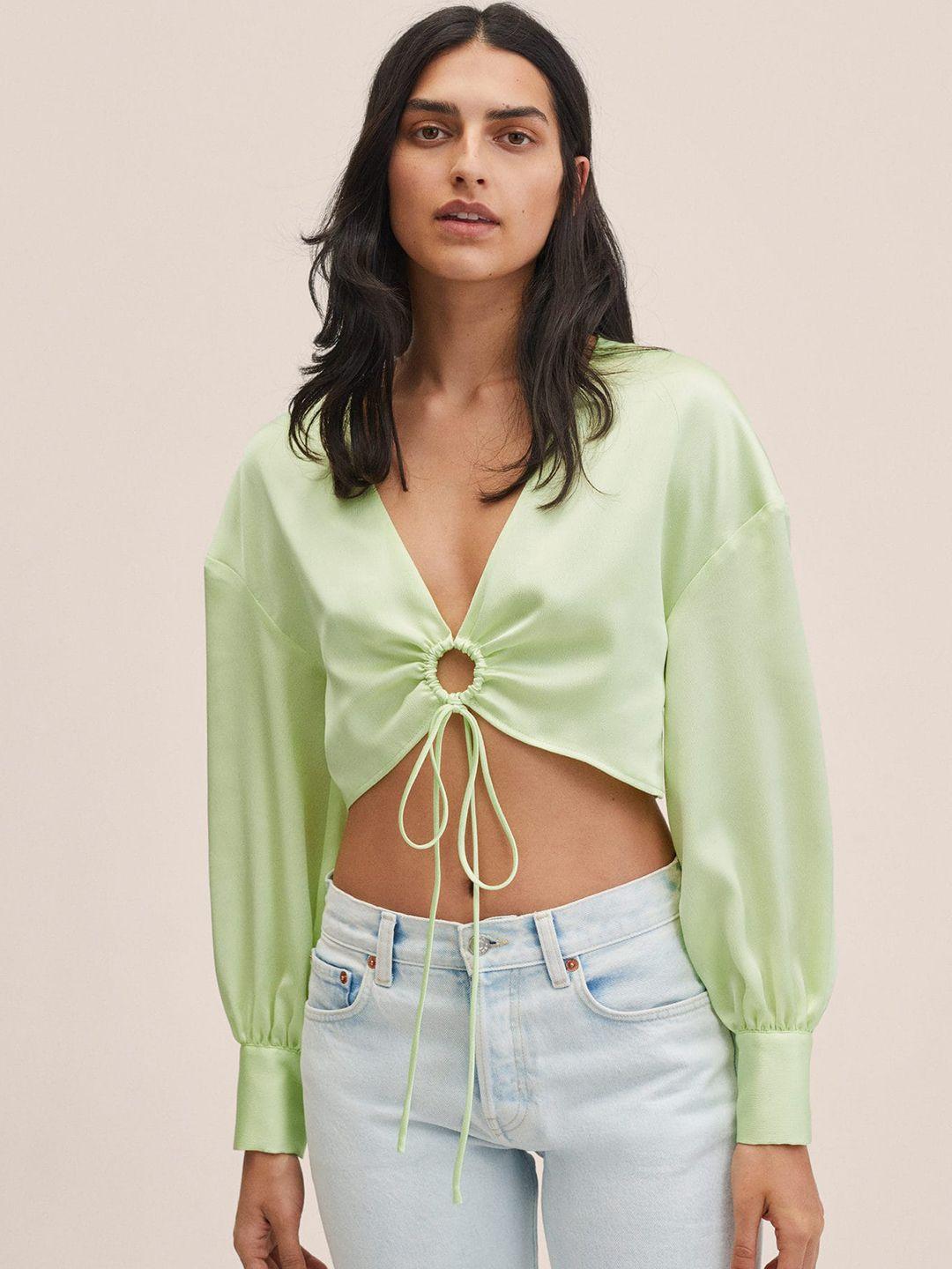 mango lime green solid crop top with cut out detail