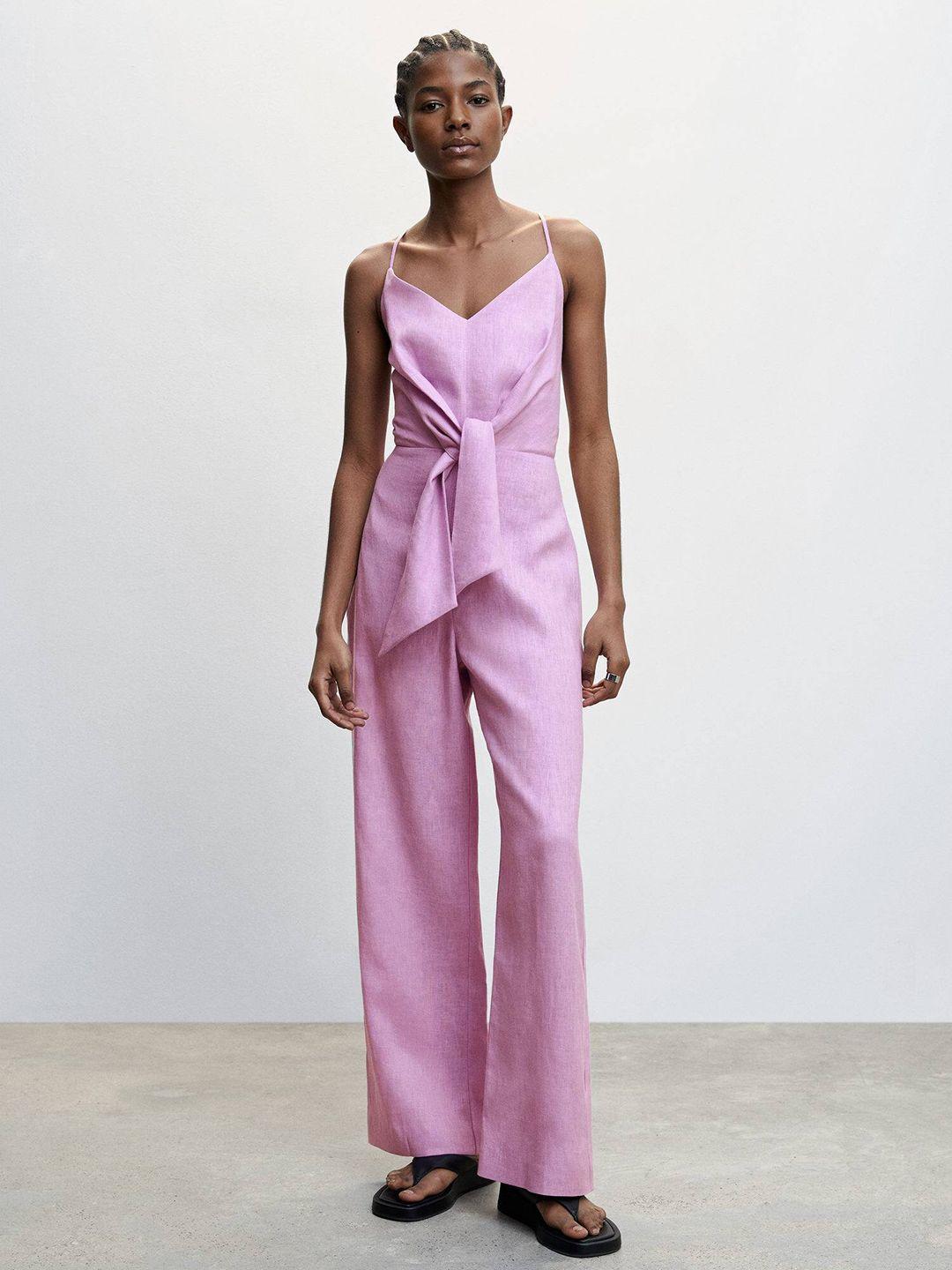 mango linen knot detail basic jumpsuit