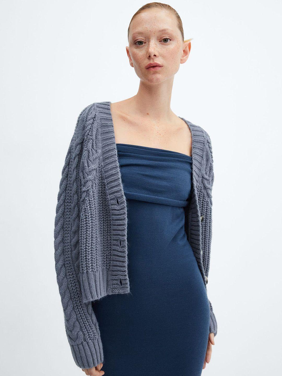 mango long extended sleeves cable knit cardigan
