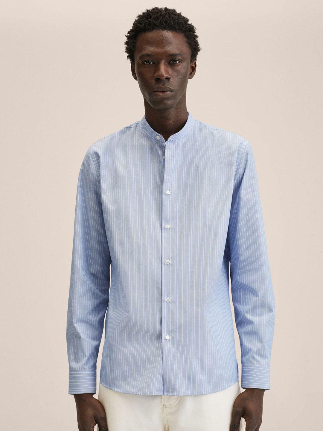 mango man blue & white striped casual shirt